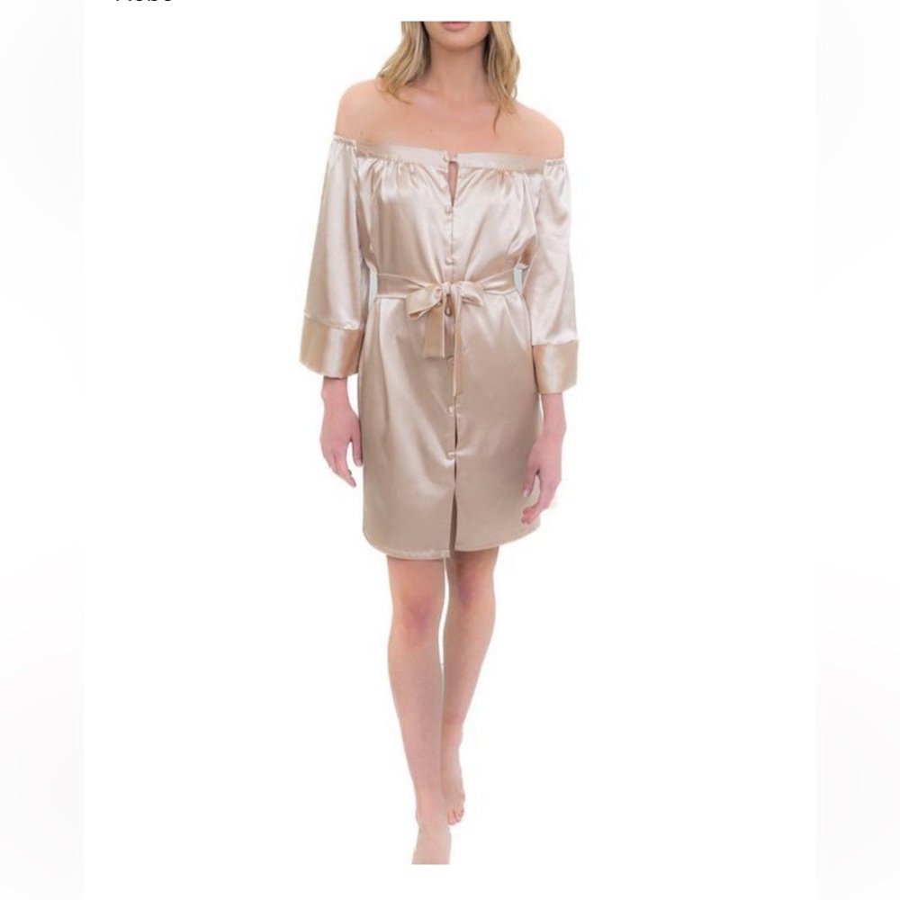 Le Laurier Bridal Women's Off-The-Shoulder Satin - The Hair and Makeup Robe